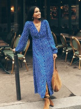 NWT Boden Cynthia Button Tea Dress Bright Blue,  Abstract Dot 8